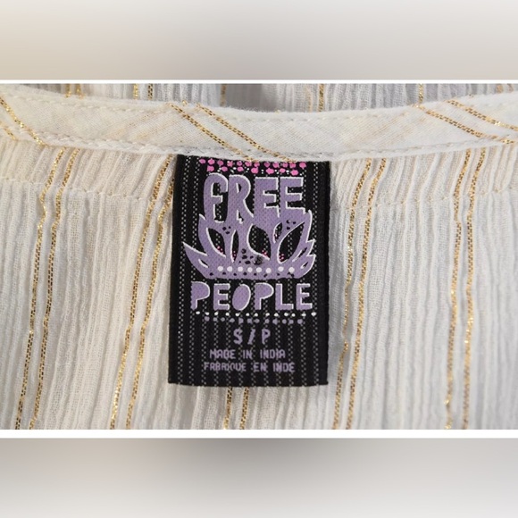 Free People Vintage Ivory Short Sleeve Beaded Wide Neck Blouse (Size S) - Picture 5 of 12